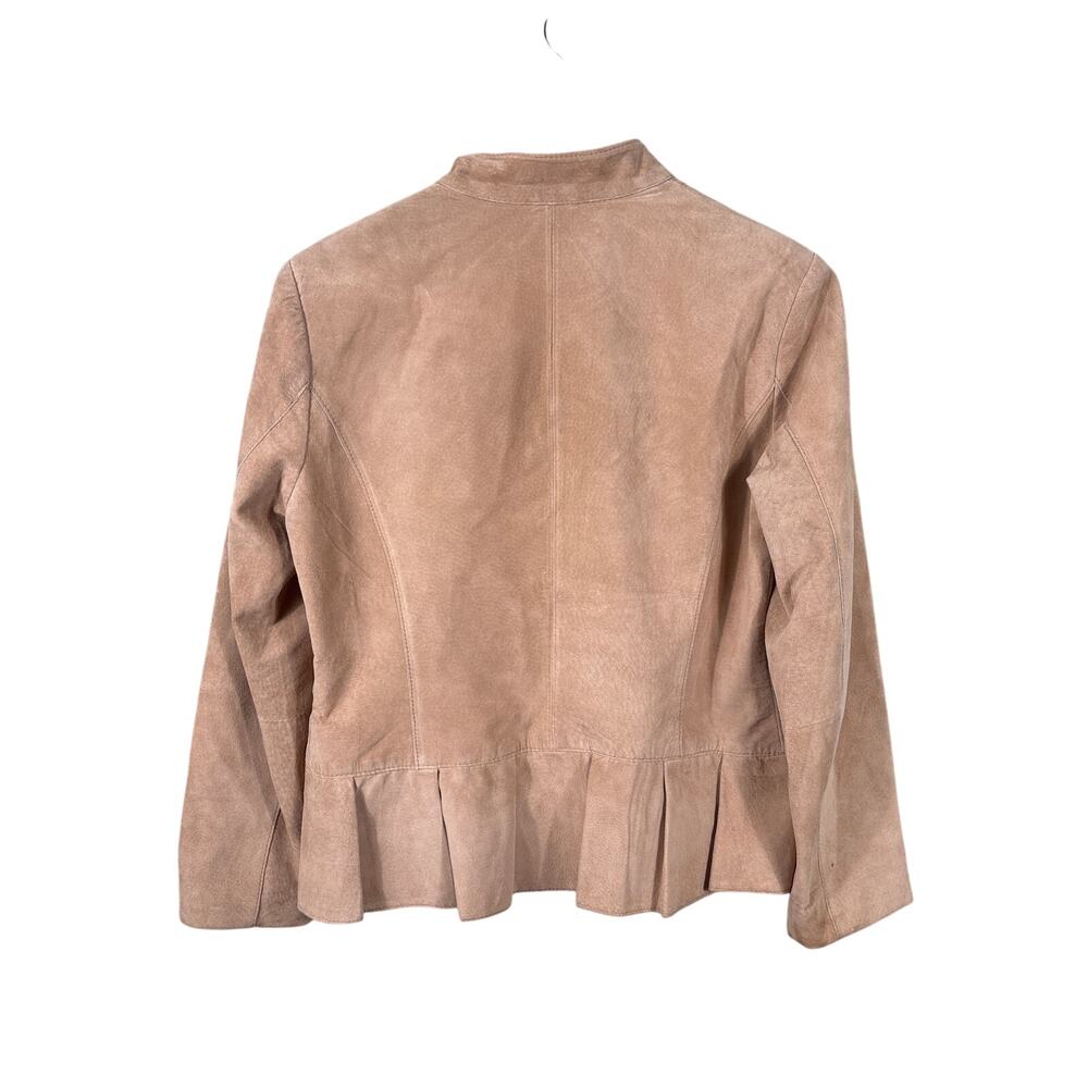 Women's Taupe Suede Ruffle Front Blazer - Picture 2 of 11